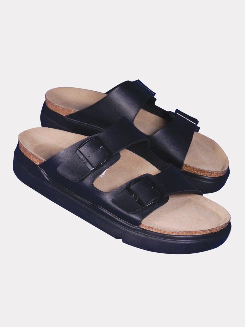 Black Double Buckle Orthopedic Platform Slide Sandals